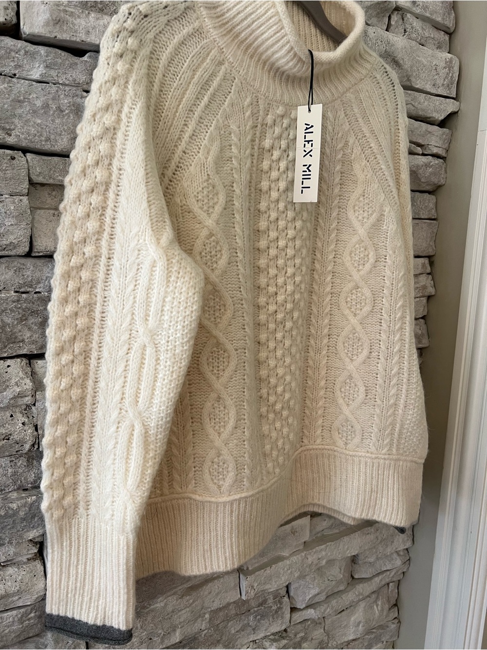 Alex Mill Wool Alpaca Cream Cable Knit Roll Neck Sweater NWT Size M - Picture 2 of 10